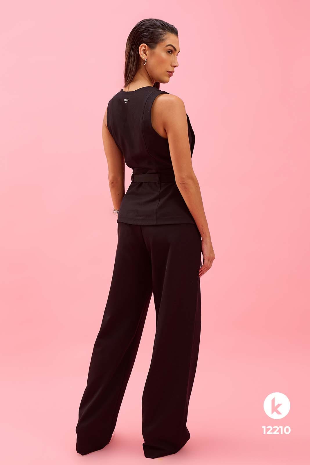 Conjunto de calça e colete em alfaiataria preto - G