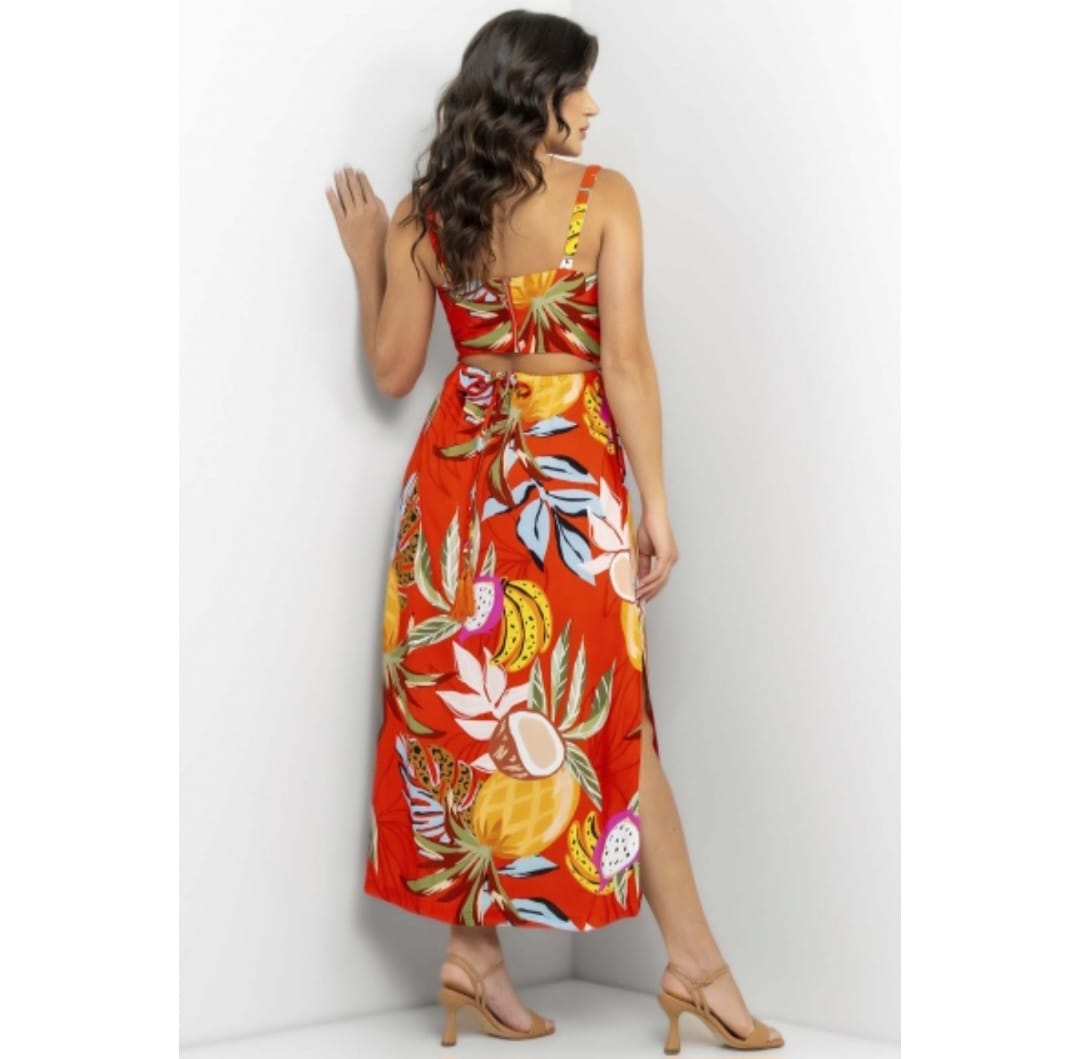 Vestido vermelho estampado em viscose