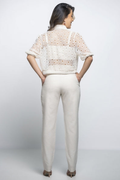 Conjunto de calça, regata e colete rendado off white - G