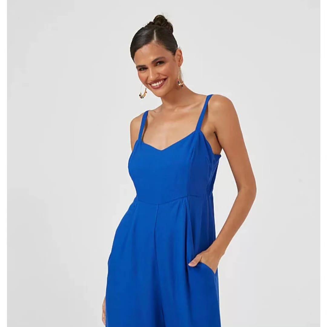 Macacão Azul em viscose com alças com elástico - 40