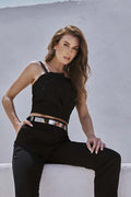 Conjunto de calça e cropped em alfaiataria preto - G