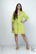 Vestido verde lima com mangas bufantes - G