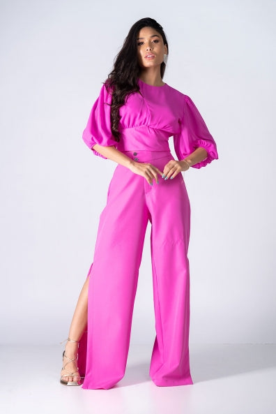 Conjunto de calça e blusa em alfaiataria em crepe pink - M