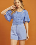Conjunto de bermuda e blusa em laise azul - G