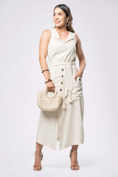 Vestido em viscose com aplicação de renda nas costas - M