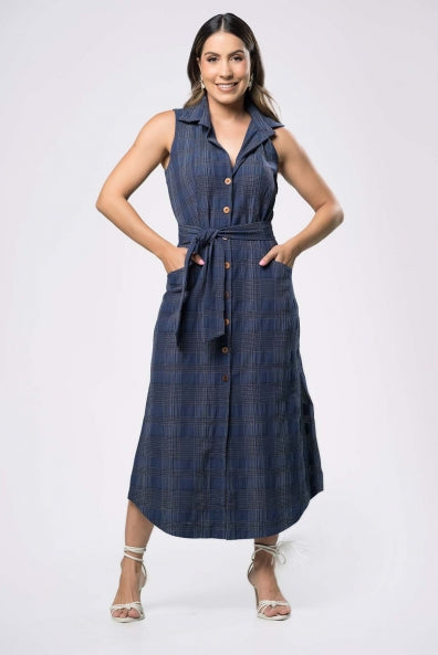 Vestido chemise jeans texturizado - M