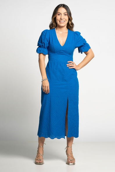 Vestido midi laise azul caneta - G