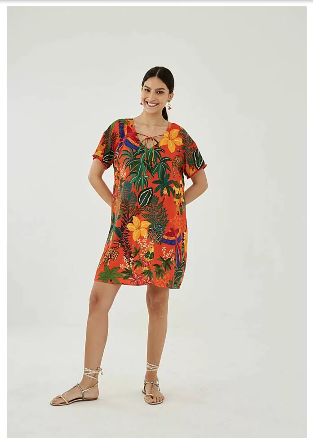Vestido estilo bata estampado em viscose - 42