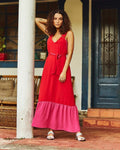 Vestido bicolor vermelho e rosa - G