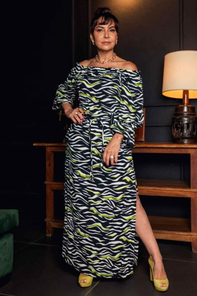 Vestido animal print lima com viscose - M