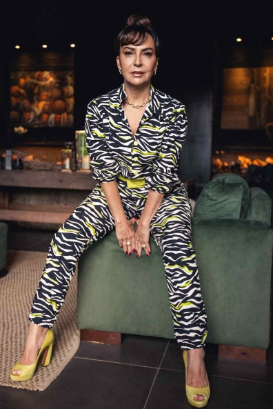 Macacão em linho animal print e lima - GG