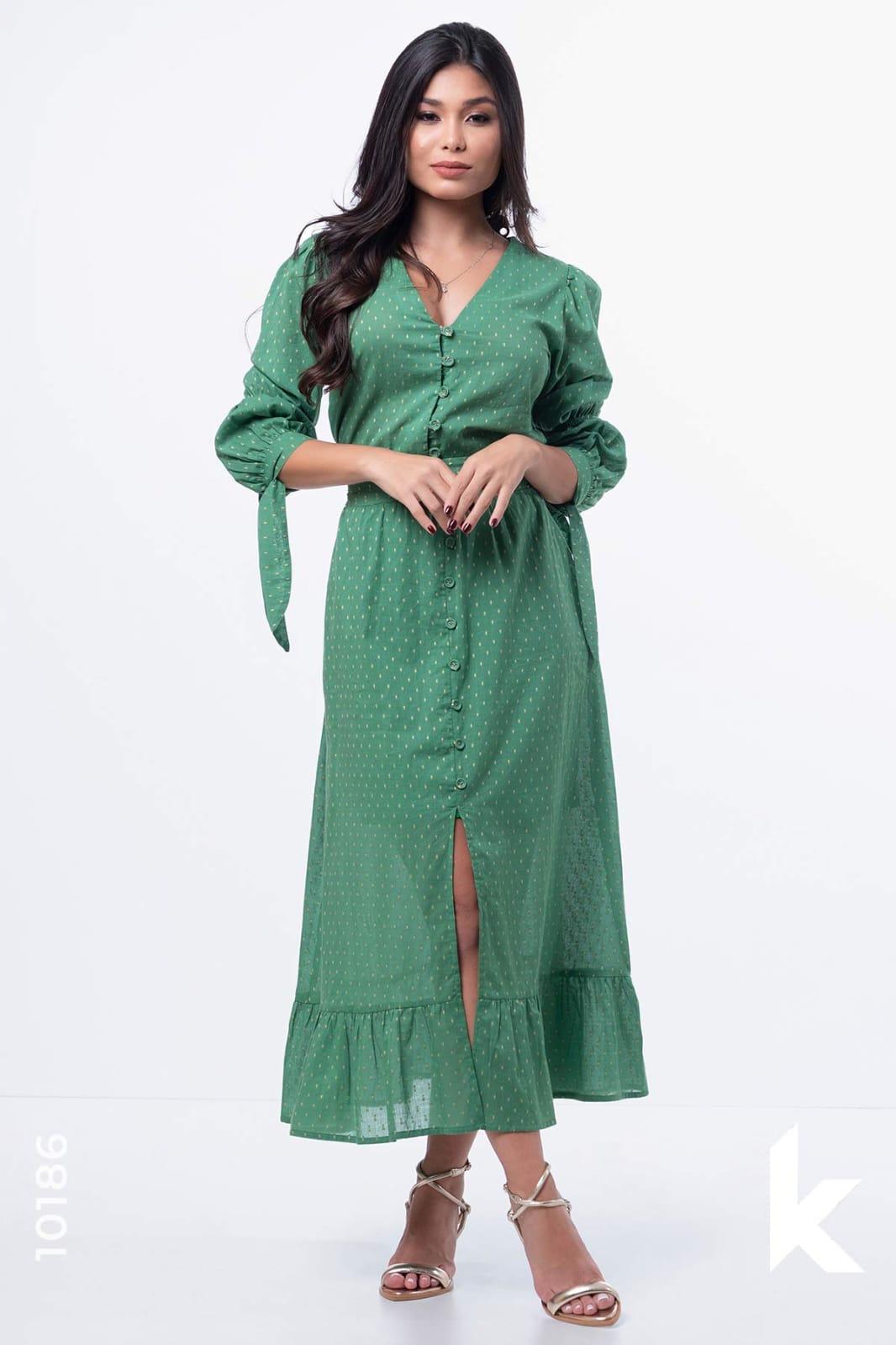 Vestido verde com mangas alongadas - M