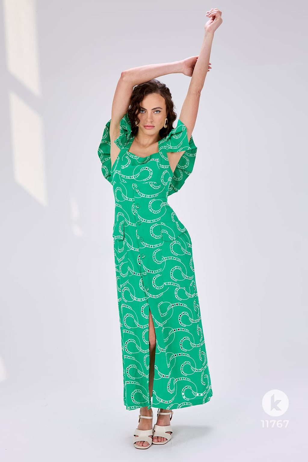 Vestido midi verde em laise