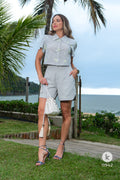 Conjunto de bermuda e blusa cinza - G