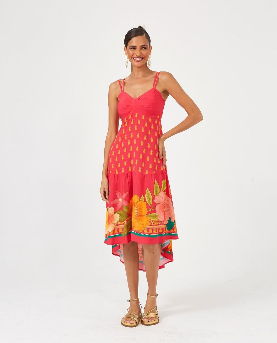 Vestido estampado rosa com abacaxis - 38