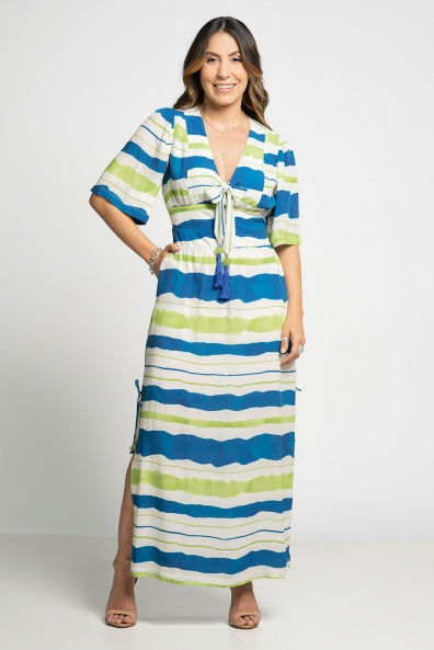 Vestido listrado de azul e verde - M