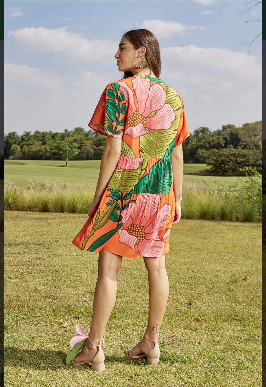 Vestido curto estampado laranja - 38
