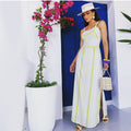 Vestido nude listrado em verde - 44
