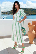 Vestido midi branco bordado em verde - P