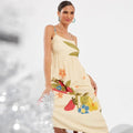 Vestido bege estampado com morangos de alça - 38