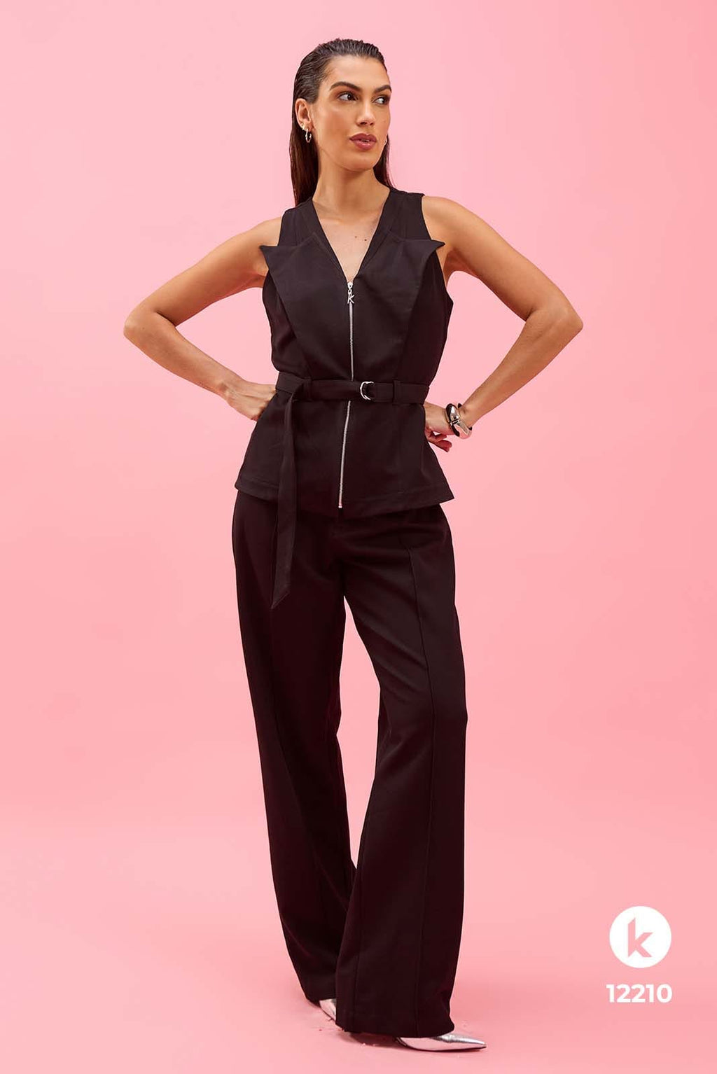 Conjunto de calça e colete em alfaiataria preto - G