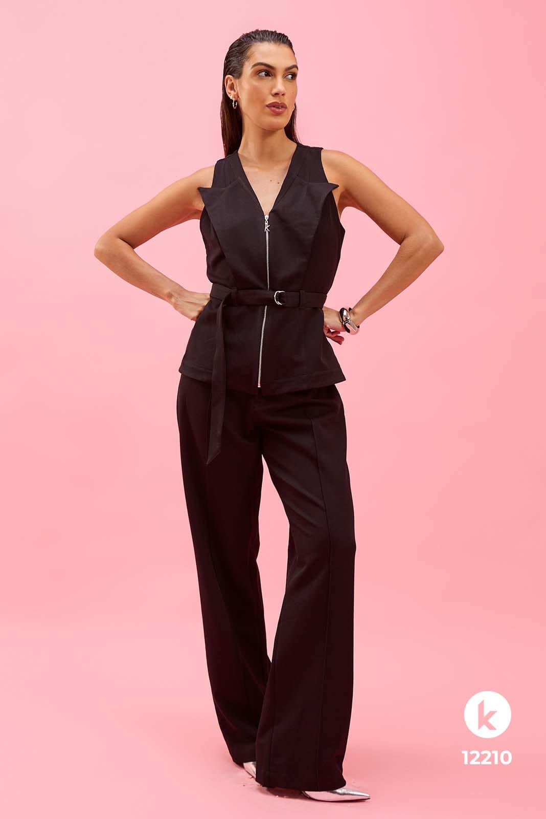 Conjunto de calça e colete em alfaiataria preto - G