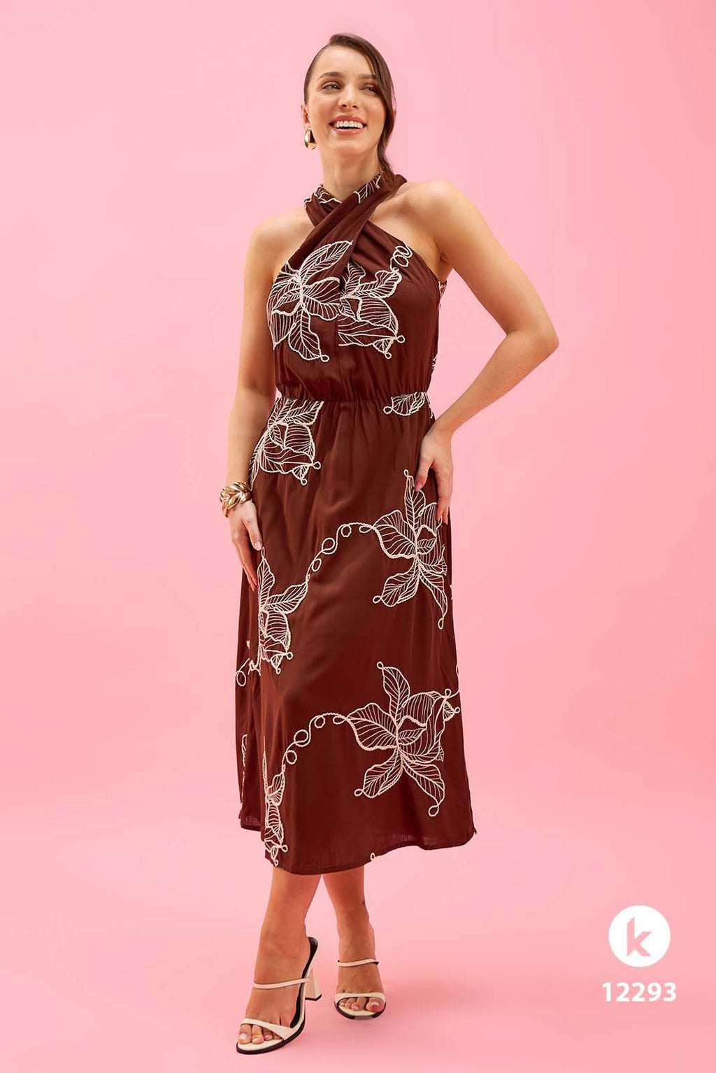 Vestido marrom bordado - P