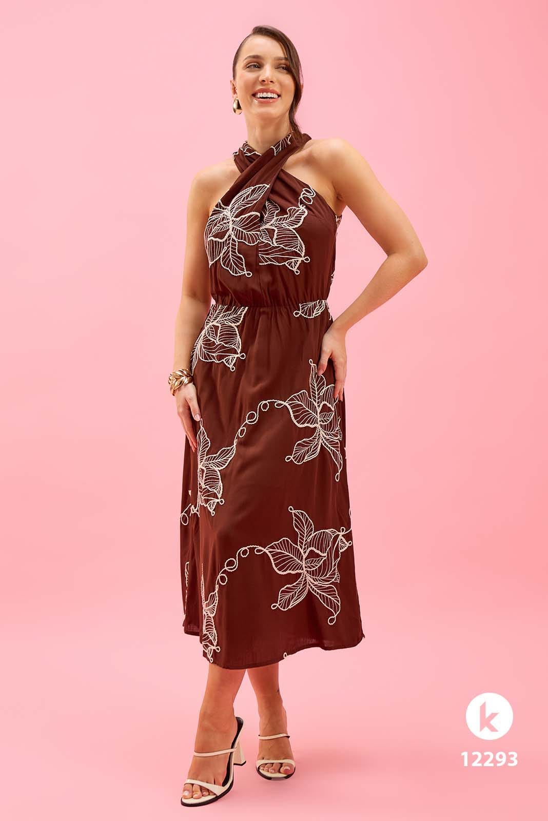 Vestido marrom bordado - P