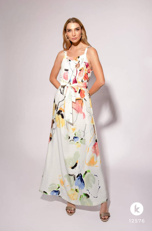 Vestido branco estampado aquarelado com alças