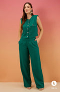 Conjunto de calça e blusa em linho  verde