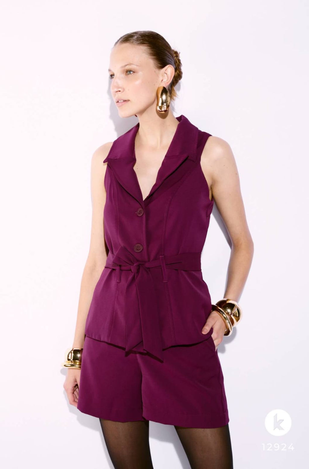 Conjunto de bermuda e colete roxo - G