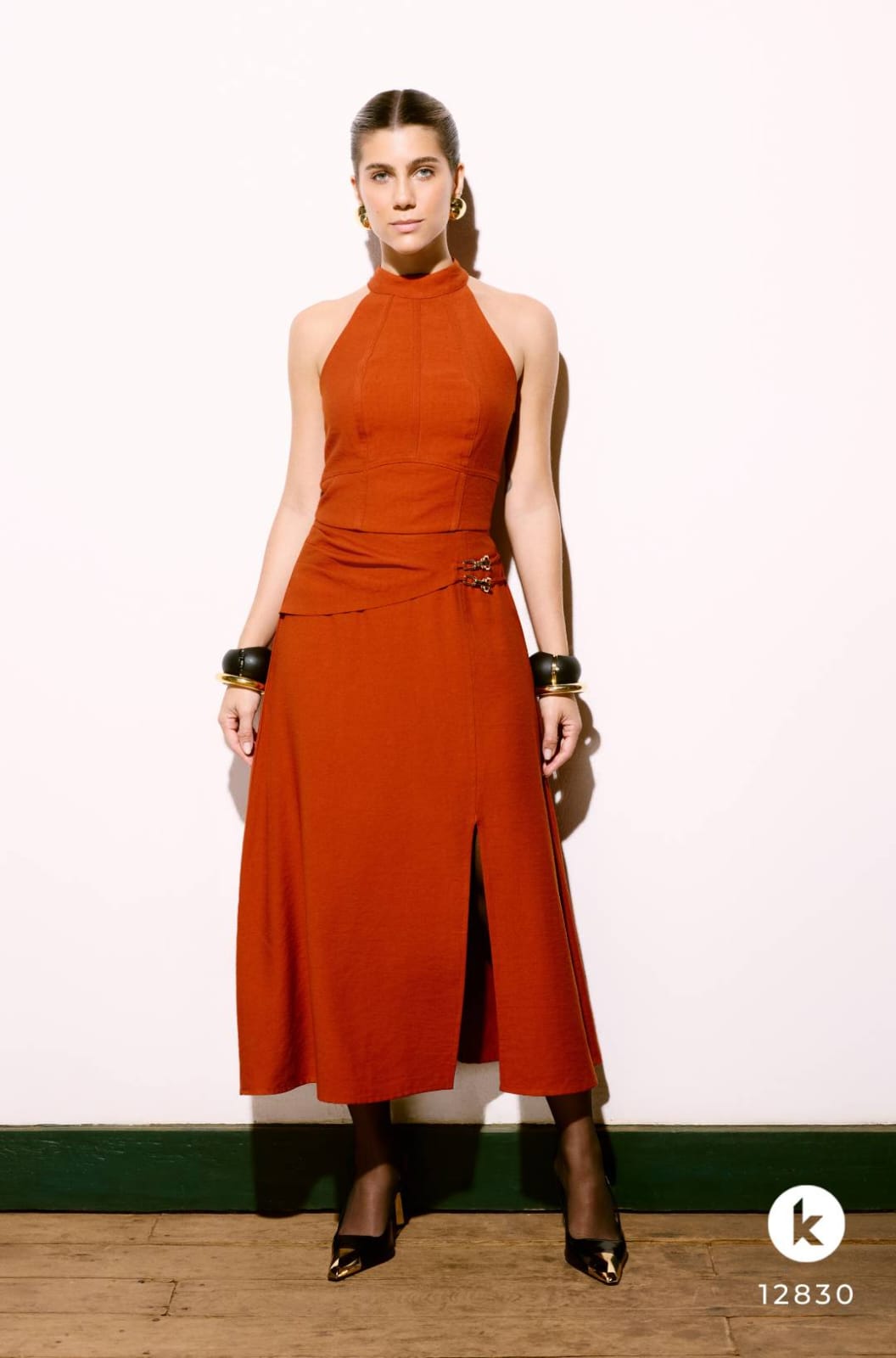 Conjunto de saia e blusa terracota - M