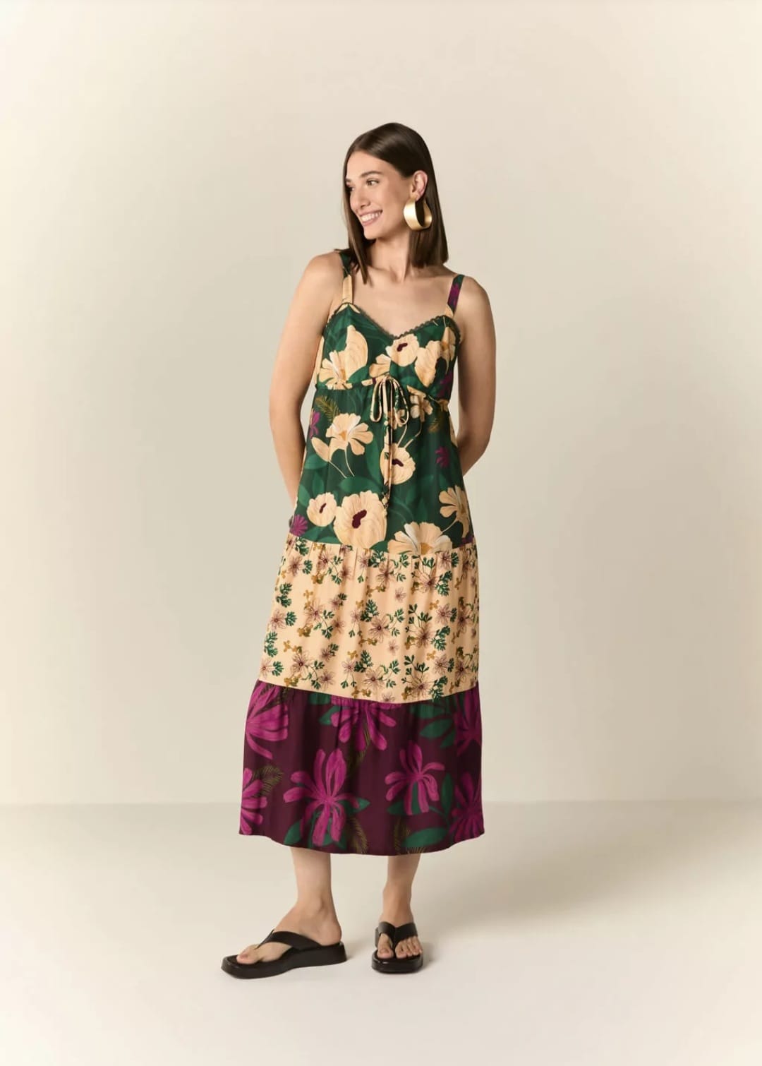 Vestido longo flores de outono - 42