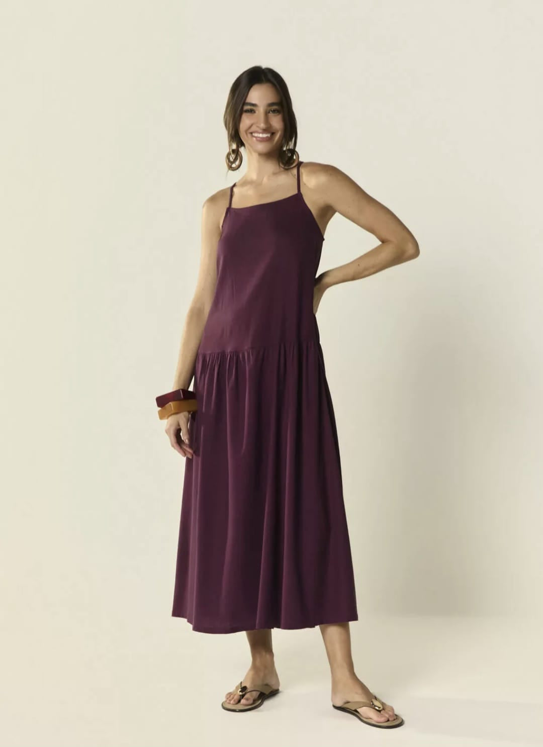 Vestido linho cintura baixa uva - 44