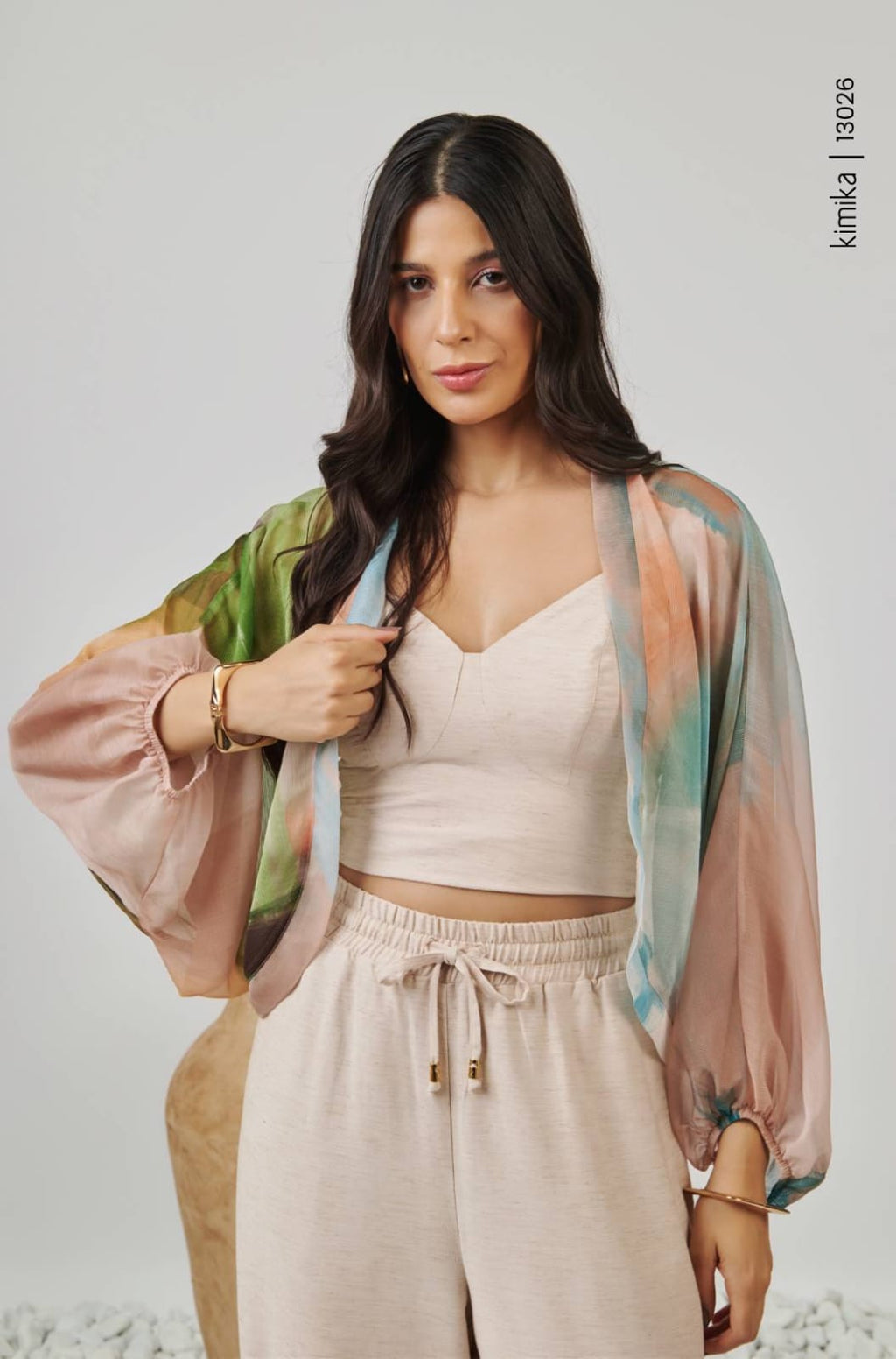 Conjunto de calça, cropped e kimono - GG