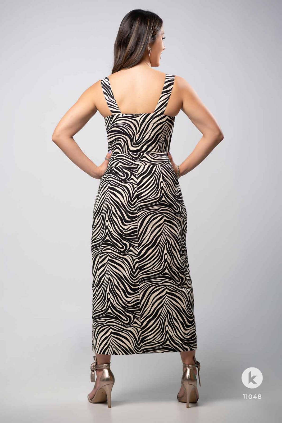 Vestido midi animal print com alças grossas - G