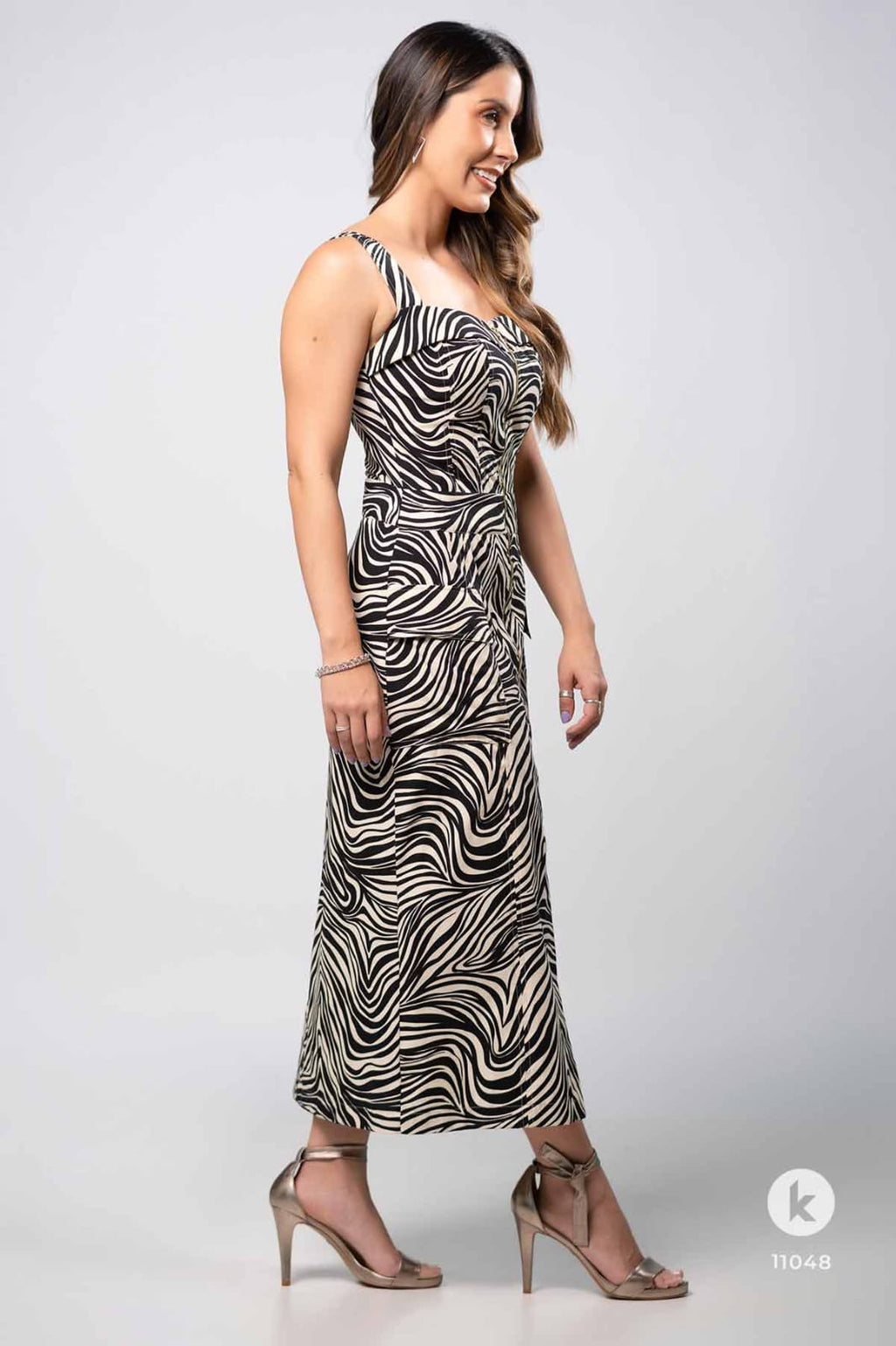 Vestido midi animal print com alças grossas - G