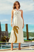 Vestido crepe fluido off white bordado em lantejoulas - M