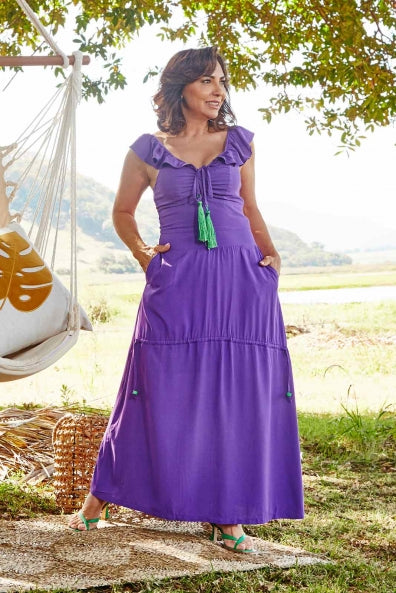 Vestido longo roxo em viscose