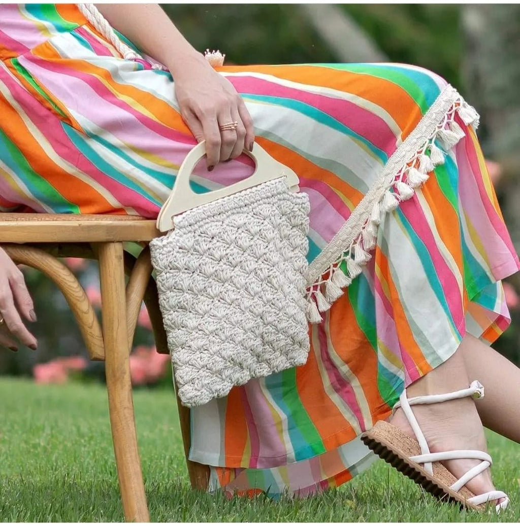 Vestido midi em viscose listrada multicolorido - M