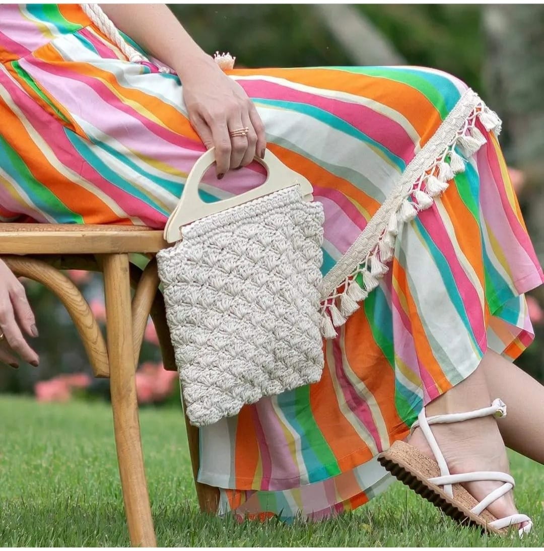 Vestido midi em viscose listrada multicolorido - M