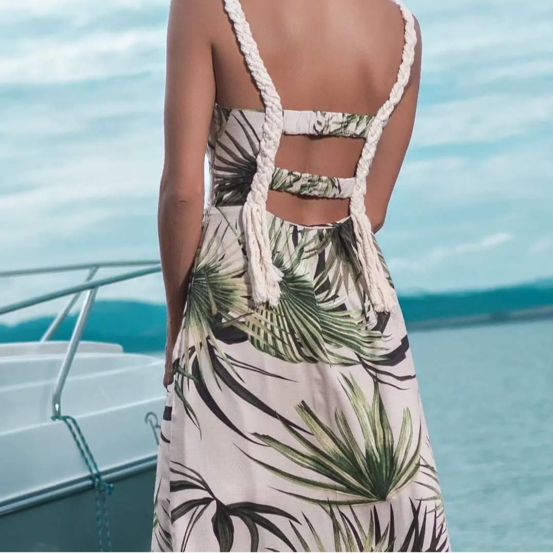 Vestido em viscose estampada em verde - M