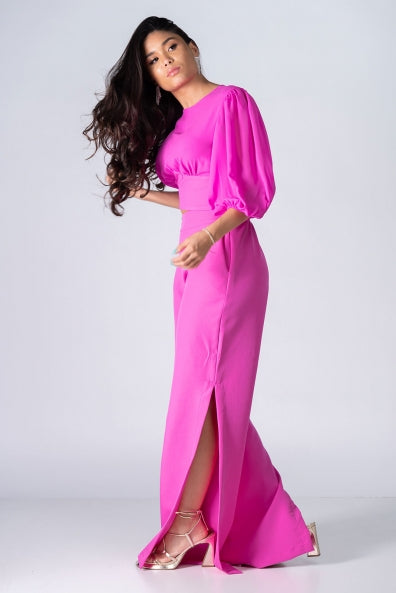 Conjunto de calça e blusa em alfaiataria em crepe pink - M