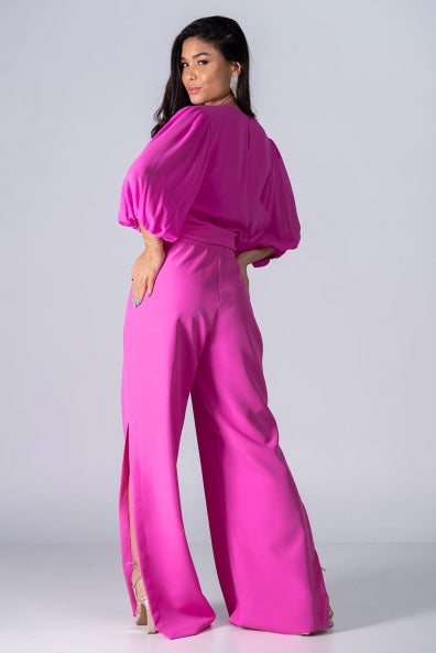 Conjunto de calça e blusa em alfaiataria em crepe pink - M