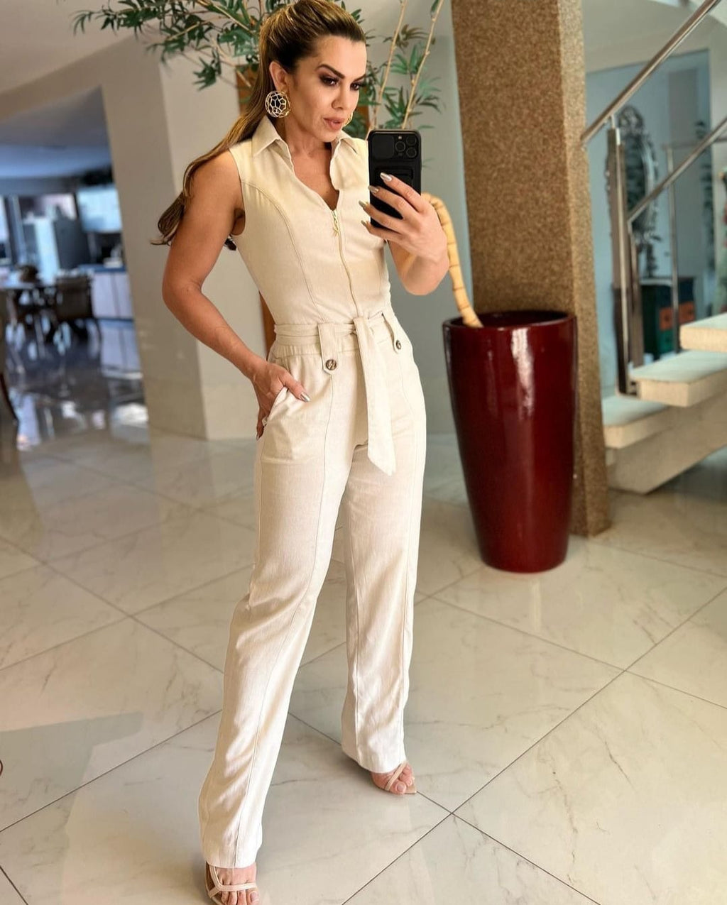 Macacão em linho off white - G