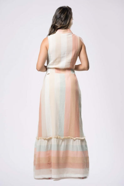 Vestido listrado com fios dourados - M