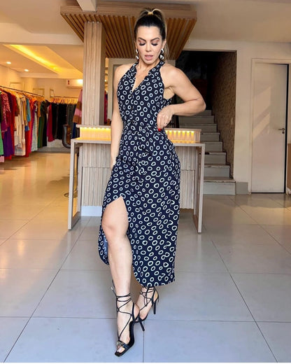 Vestido preto com círculos branco - M