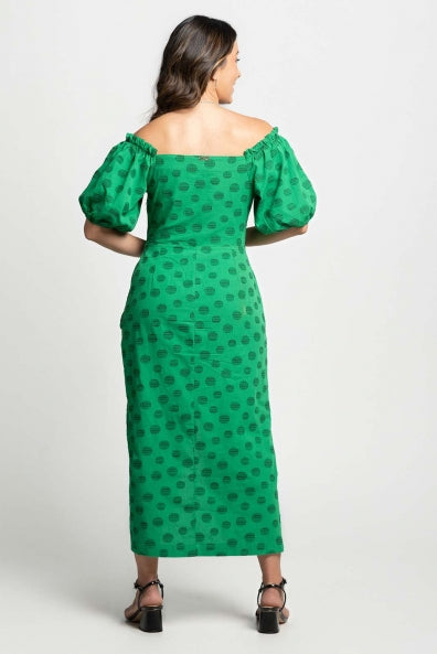 Vestido verde ombro a ombro