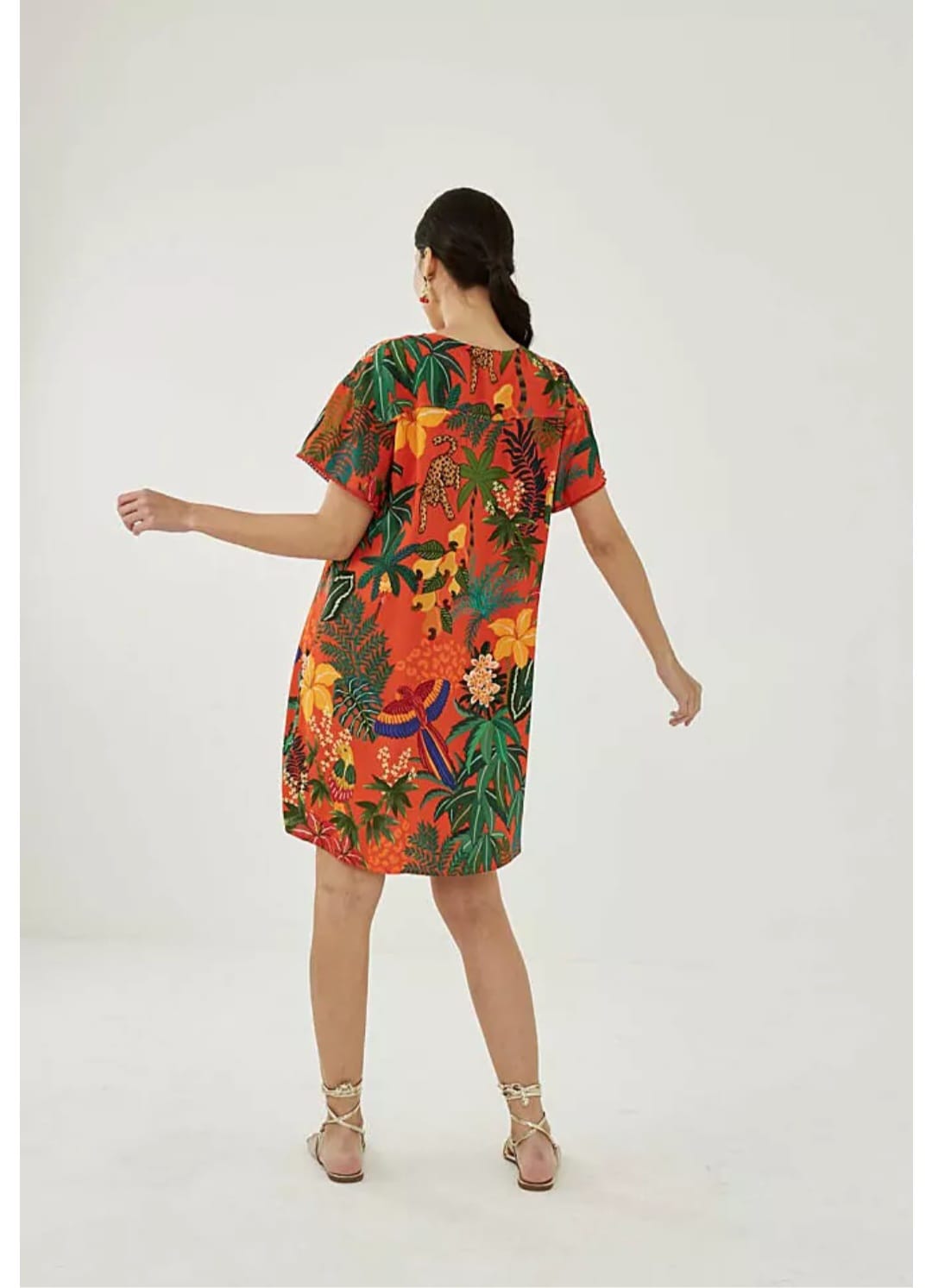 Vestido estilo bata estampado em viscose - 42