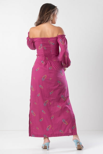 Vestido rosa em viscose bordada - G